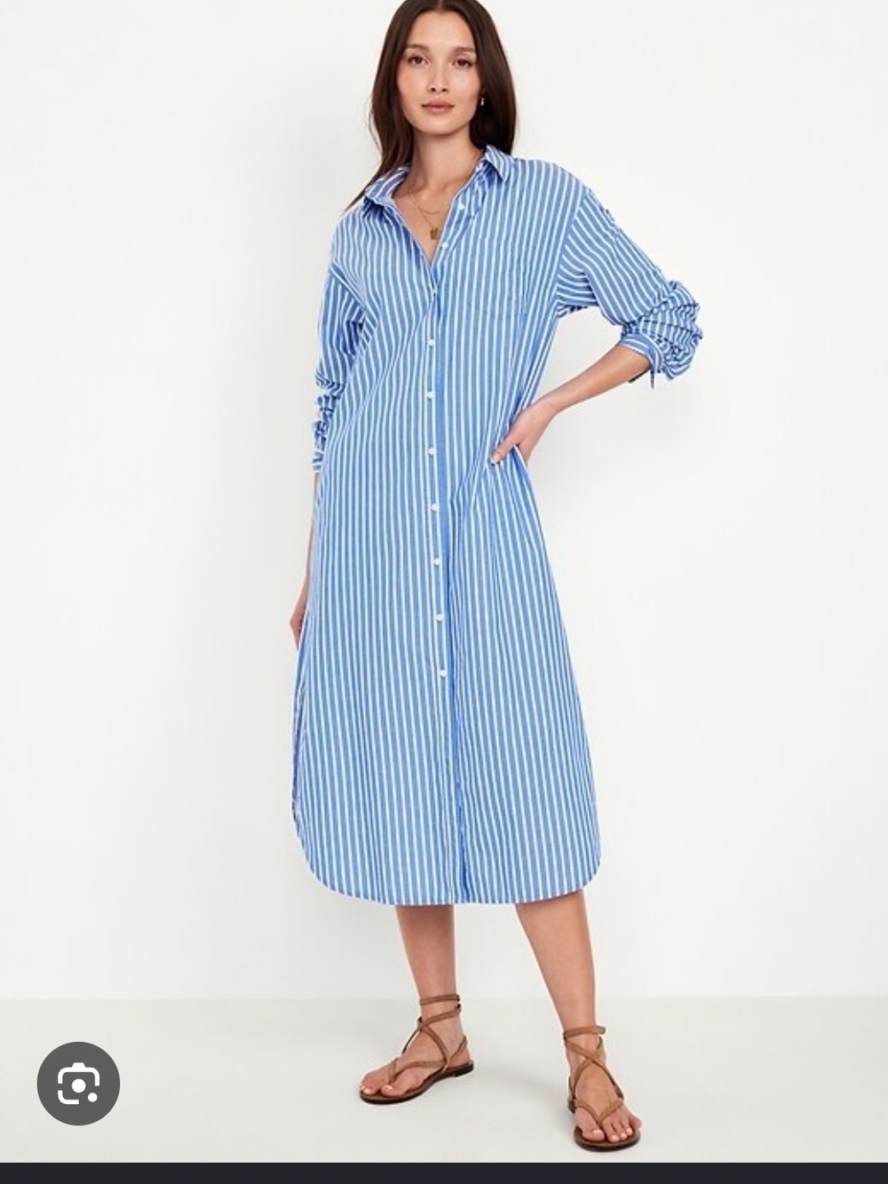 Old Navy Blue and White Vertical Stripe Midi Shirt Dress